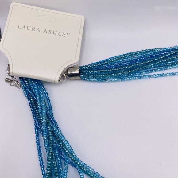 Laura Ashley Blue Seed Bead Silvertone Multi Strand Long Necklace 22” New - Picture 3 of 4